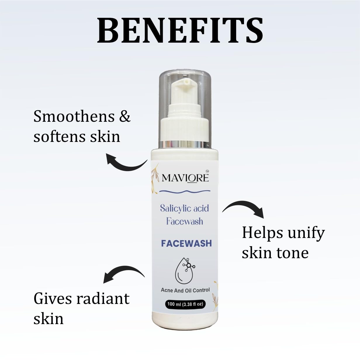 Maviore 2% Salicylic Acid Face Wash, Acne and Oil Control, Fights Clogged Pores, Brightens Skin, 100 ml