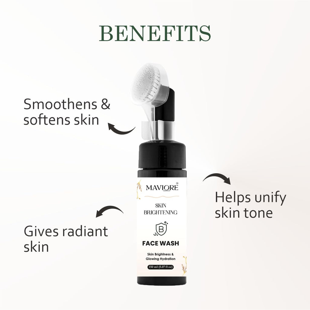 MAVIORE Brightening Face Wash with Brush Applicator | Deep Cleansing, Hydrating Formula | Fresh & Radiant Look | All Skin Types | 150 ml