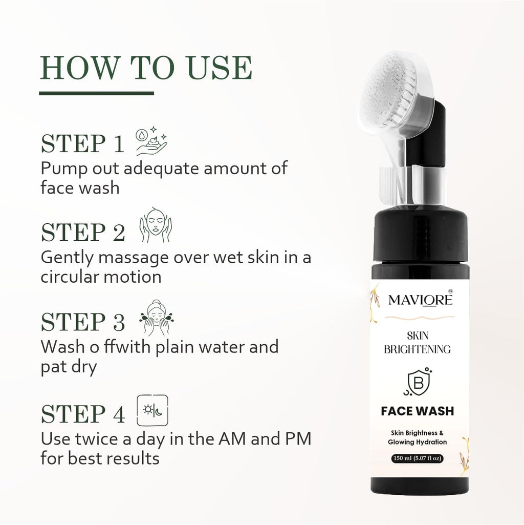 MAVIORE Brightening Face Wash with Brush Applicator | Deep Cleansing, Hydrating Formula | Fresh & Radiant Look | All Skin Types | 150 ml