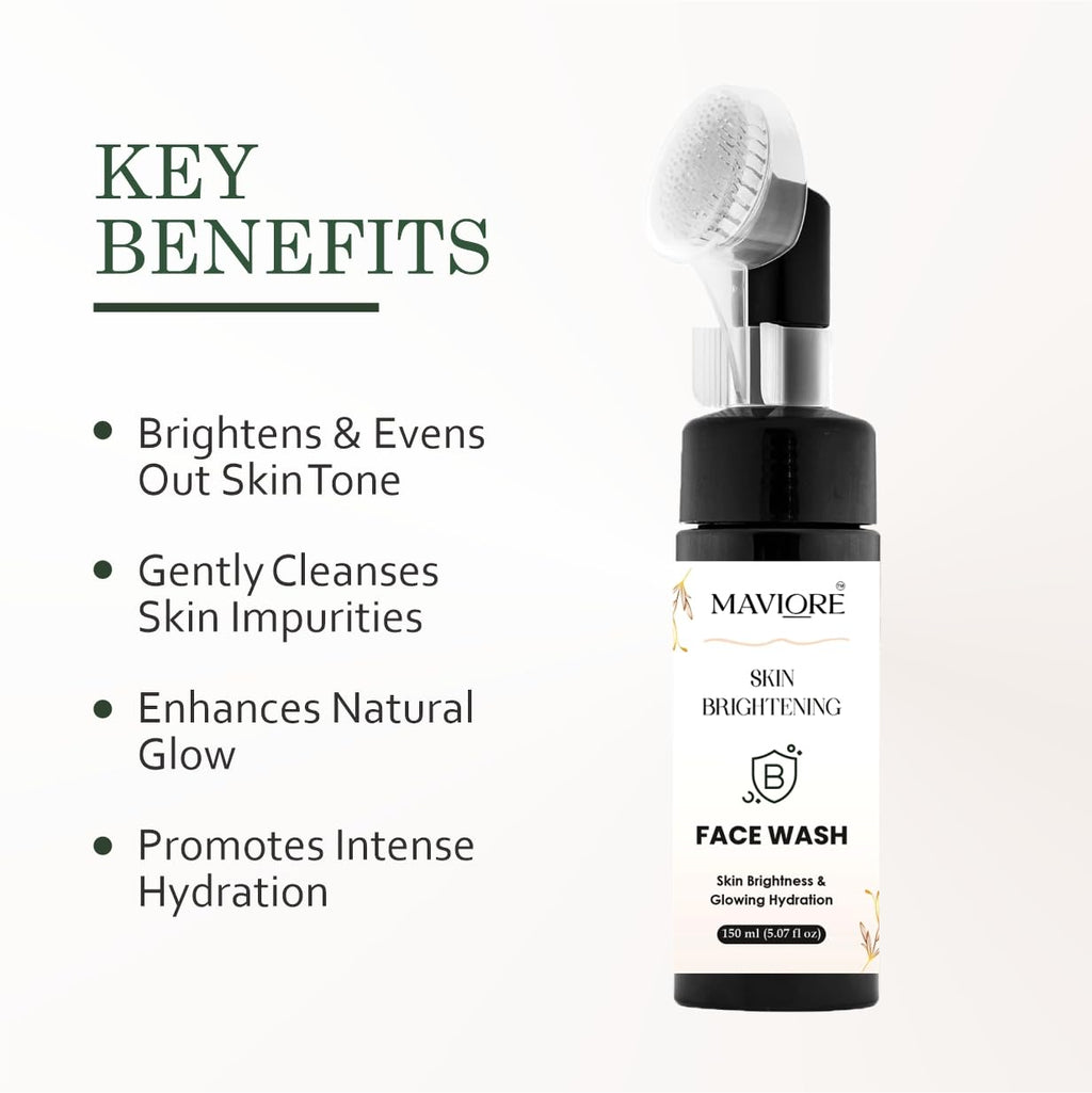 MAVIORE Brightening Face Wash with Brush Applicator | Deep Cleansing, Hydrating Formula | Fresh & Radiant Look | All Skin Types | 150 ml