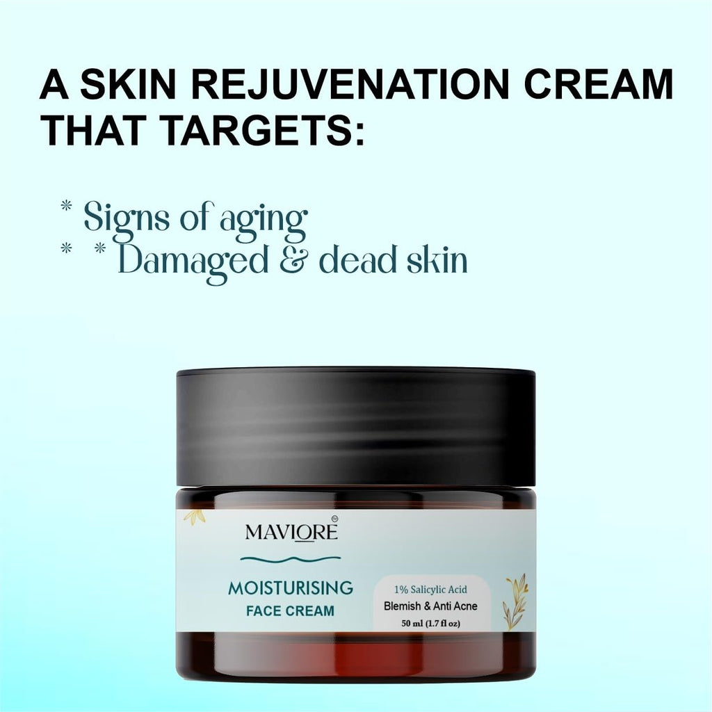 Maviore Moisturising Face Cream with 1% Salicylic Acid, Blemish & Anti Acne, Repairs & Hydrates Skin, 50 ml