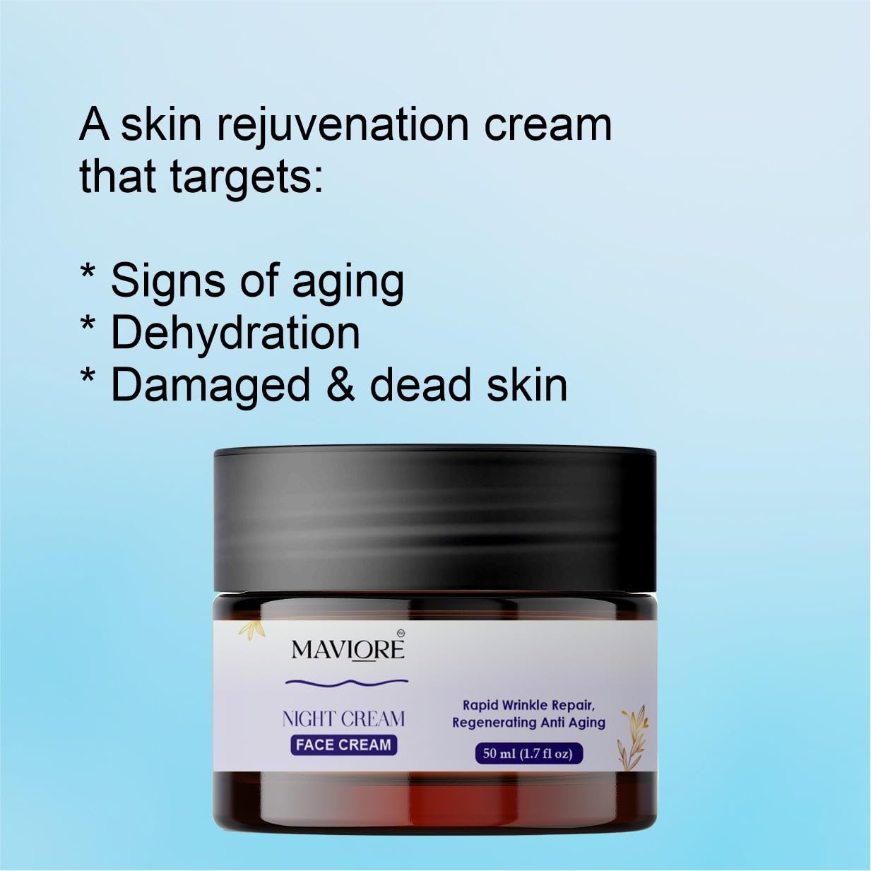 Maviore Night Cream Face Cream, with 1% Salicylic Acid, Anti Ageing, Blemish Control, Hydrating, Skin Rejuvenation, 50 ml