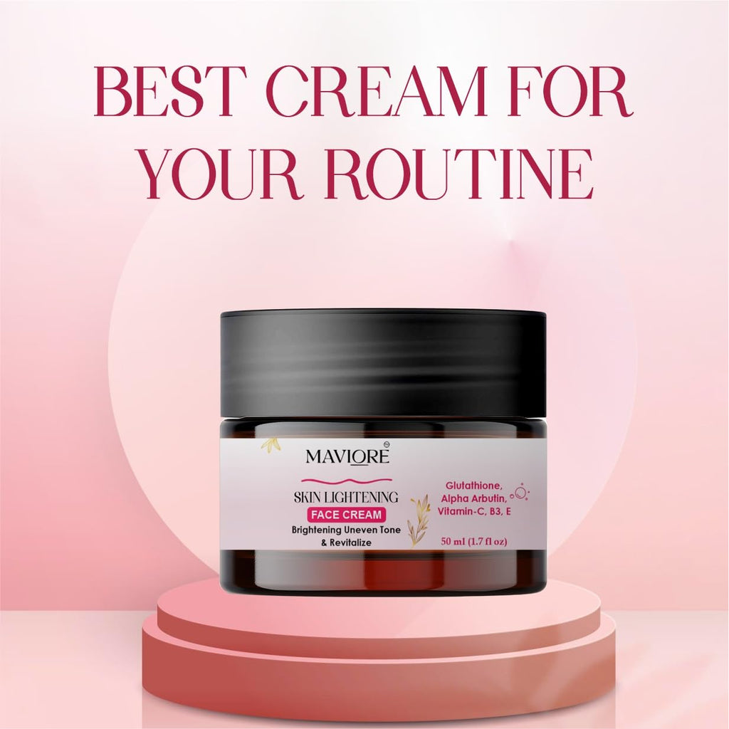 Maviore Skin Lightening Face Cream with Glutathione, Alpha Arbutin, Vitamin-C, B3, E, Brightening and Revitalising, 50 ml