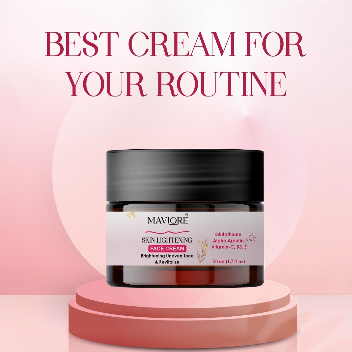Maviore Skin Lightening Face Cream with Glutathione, Alpha Arbutin, Vitamin-C, B3, E, Brightening and Revitalising, 50 ml
