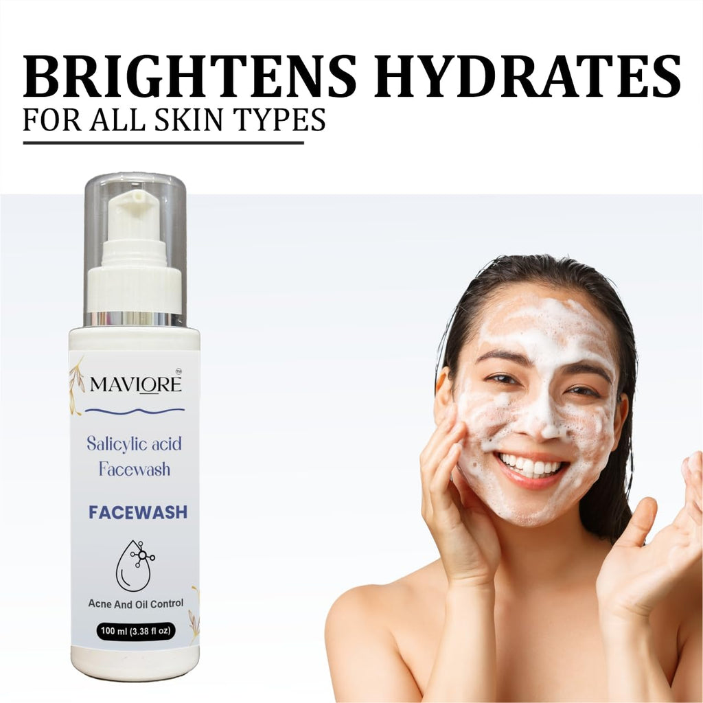 Maviore 2% Salicylic Acid Face Wash, Acne and Oil Control, Fights Clogged Pores, Brightens Skin, 100 ml