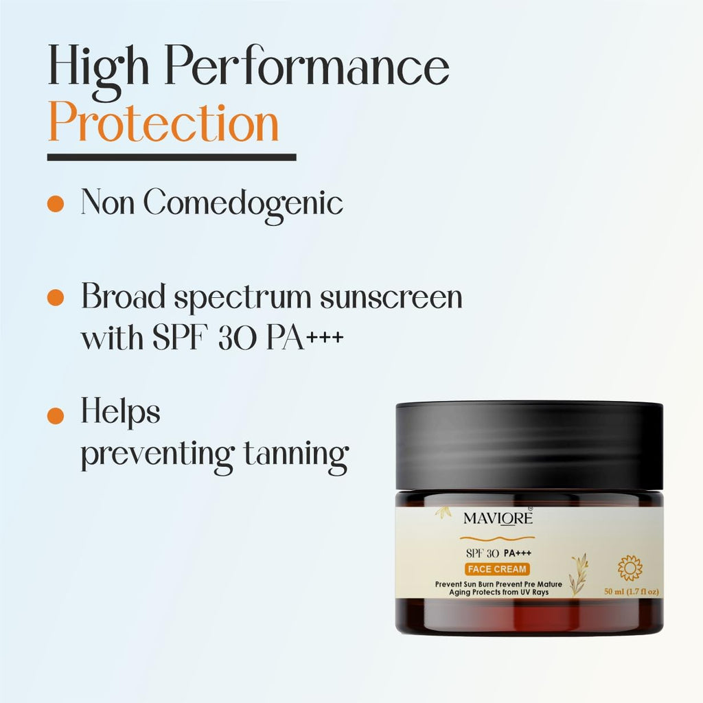 MAVIORE SPF 30 PA+++ Face Cream | Daily Use Moisturizer with Sun Protection | Lightweight & Non-Sticky | For All Skin Types | 50 ml