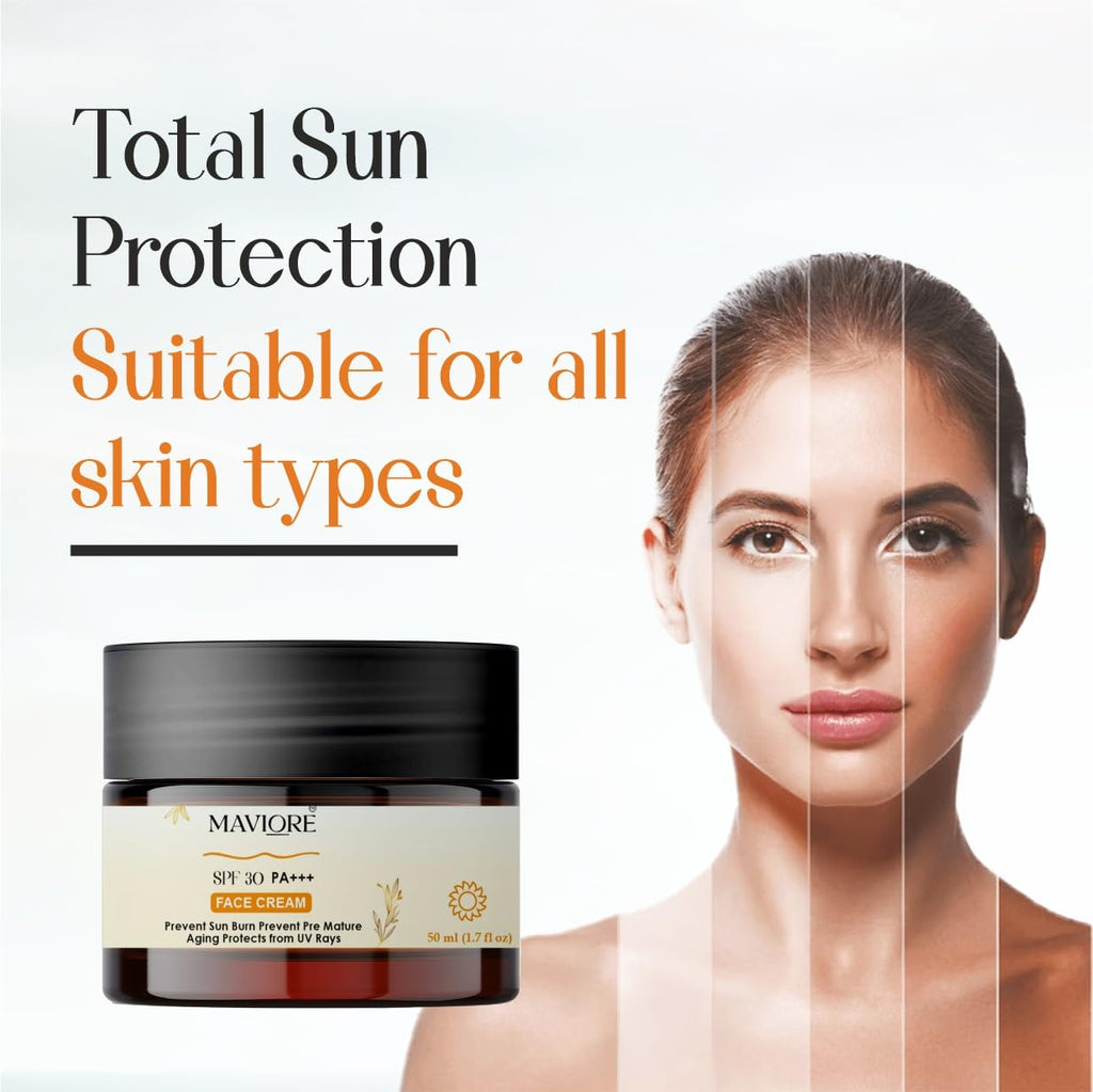 MAVIORE SPF 30 PA+++ Face Cream | Daily Use Moisturizer with Sun Protection | Lightweight & Non-Sticky | For All Skin Types | 50 ml