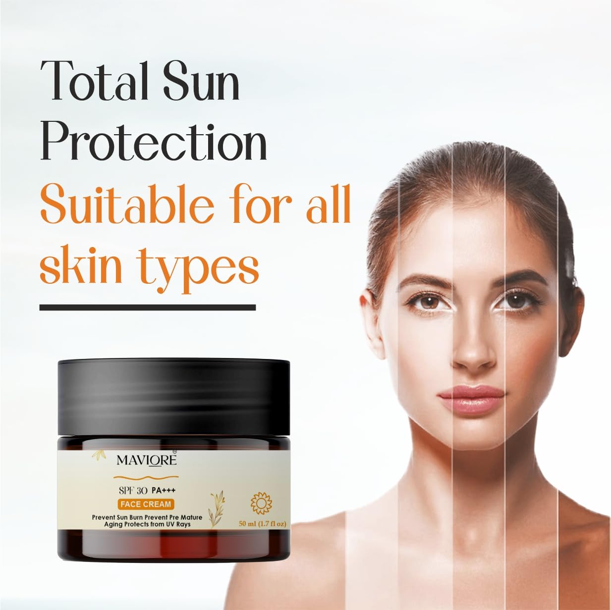 MAVIORE SPF 30 PA+++ Face Cream | Daily Use Moisturizer with Sun Protection | Lightweight & Non-Sticky | For All Skin Types | 50 ml
