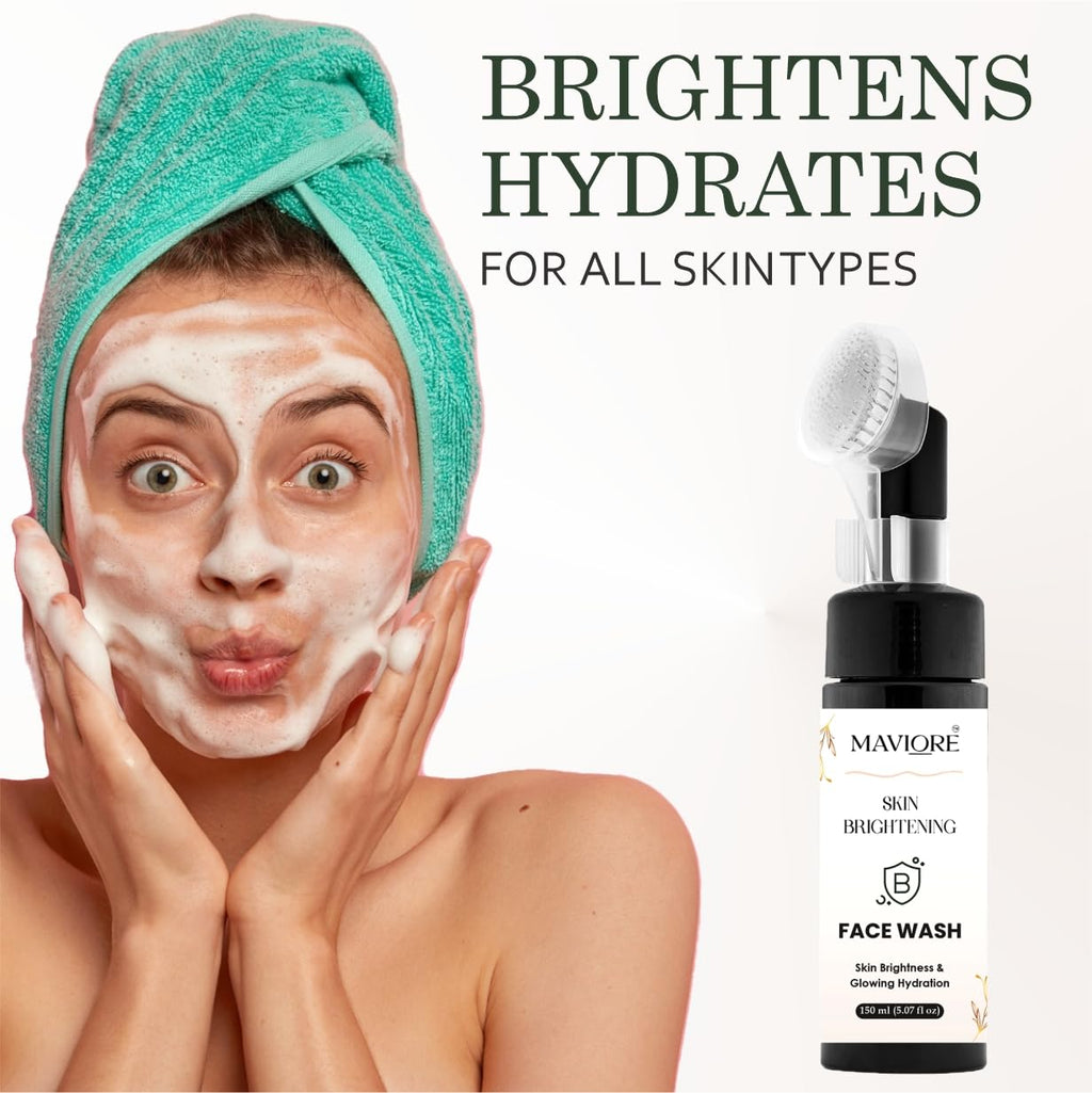 MAVIORE Brightening Face Wash with Brush Applicator | Deep Cleansing, Hydrating Formula | Fresh & Radiant Look | All Skin Types | 150 ml