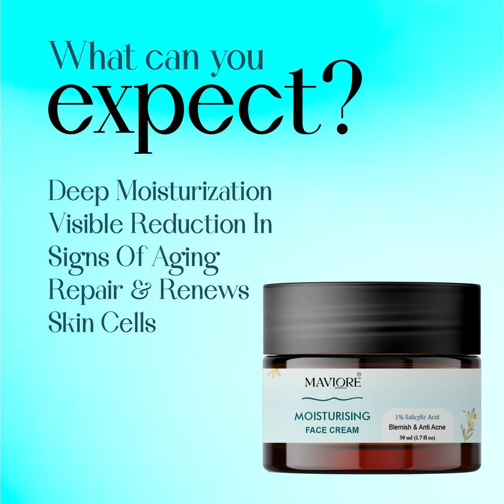 Maviore Moisturising Face Cream with 1% Salicylic Acid, Blemish & Anti Acne, Repairs & Hydrates Skin, 50 ml