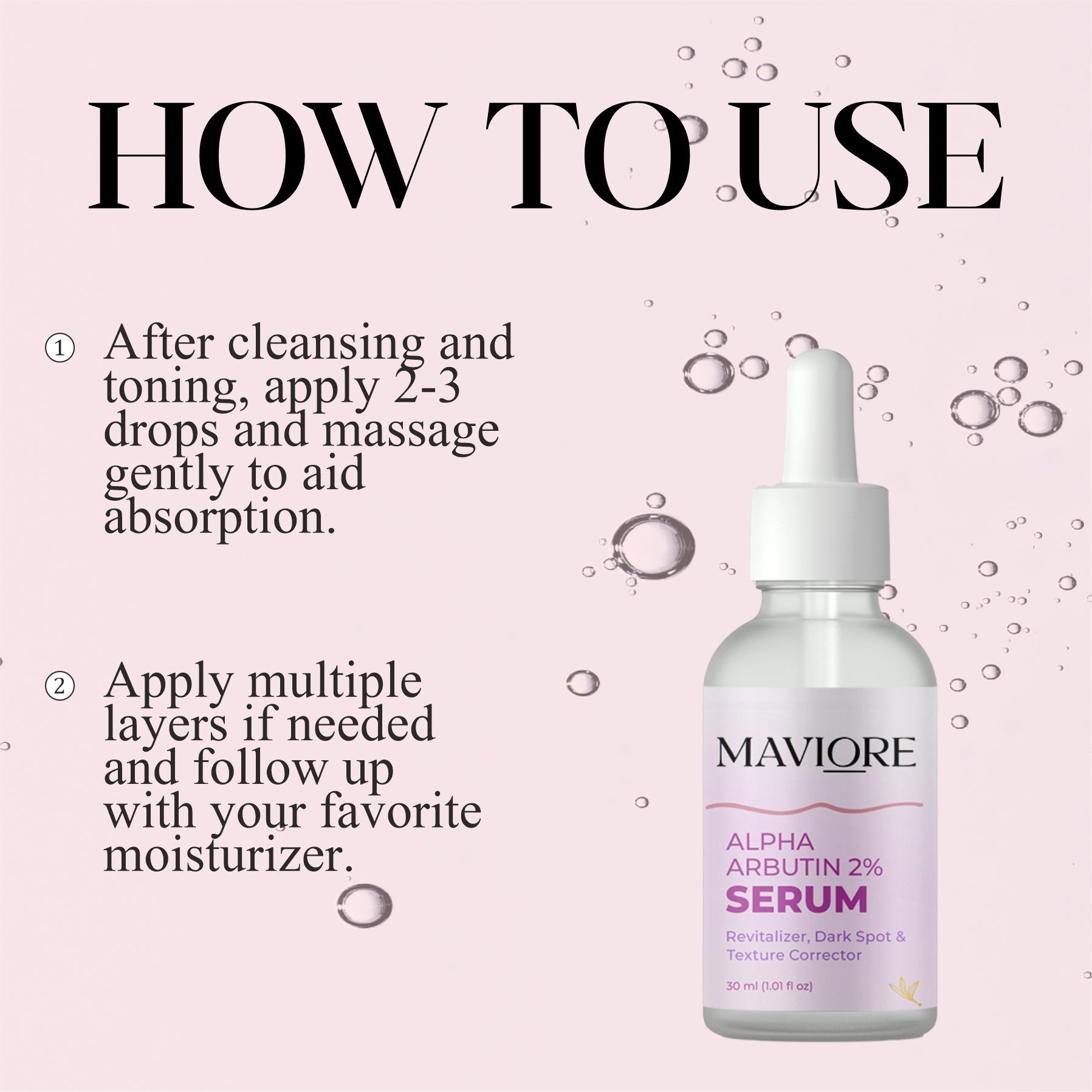 Maviore Alpha Arbutin 2% Serum, Revitalizer Dark Spot & Texture Corrector, 30ml
