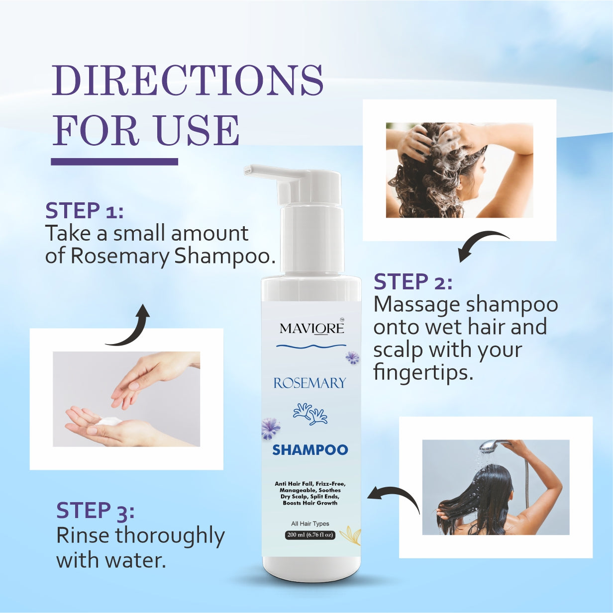 MAVIORE Rosemary Shampoo, Anti Hair Fall, Frizz-Free, Boosts Hair Growth, All Hair Types, 200 ml