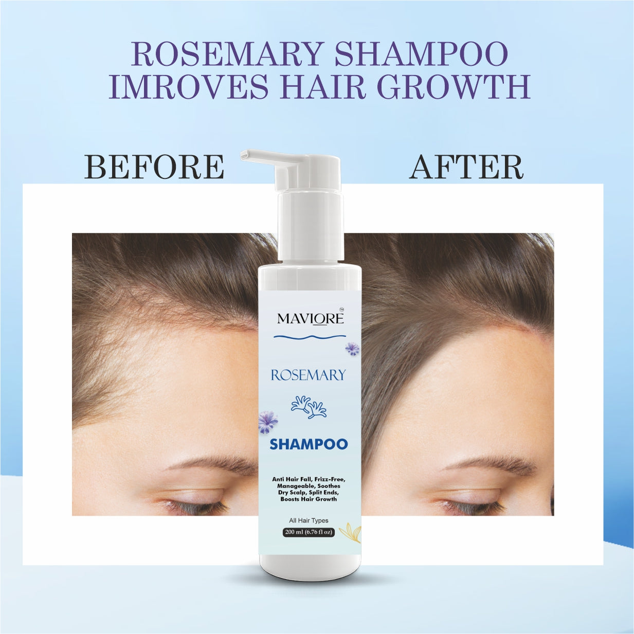 MAVIORE Rosemary Shampoo, Anti Hair Fall, Frizz-Free, Boosts Hair Growth, All Hair Types, 200 ml