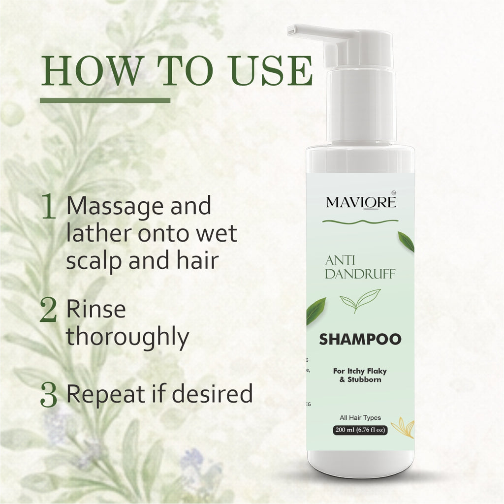 Maviore Anti Dandruff Shampoo for Itchy Flaky & Stubborn Dandruff, All Hair Types, 200 ml