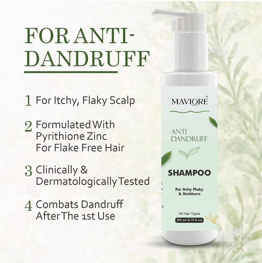 Maviore Anti Dandruff Shampoo for Itchy Flaky & Stubborn Dandruff, All Hair Types, 200 ml