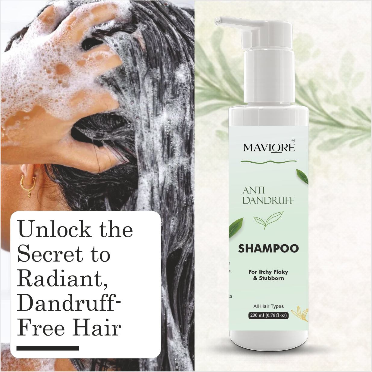 Maviore Anti Dandruff Shampoo for Itchy Flaky & Stubborn Dandruff, All Hair Types, 200 ml