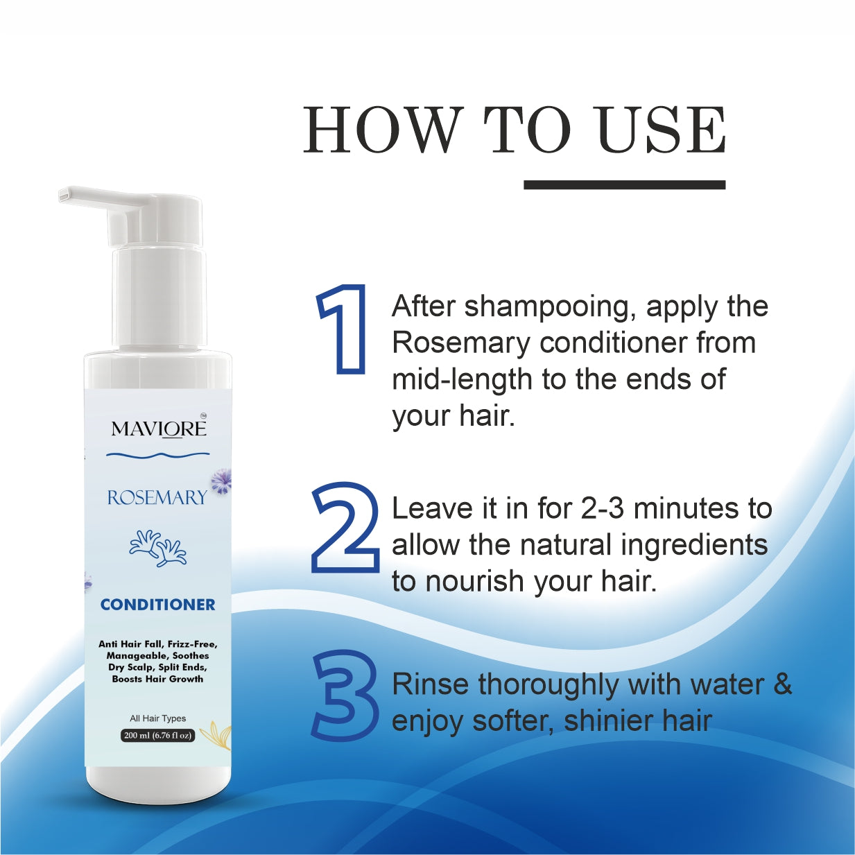 MAVIORE Rosemary Conditioner, Anti Hair Fall, Frizz-Free, Boosts Hair Growth, All Hair Types, 200 ml