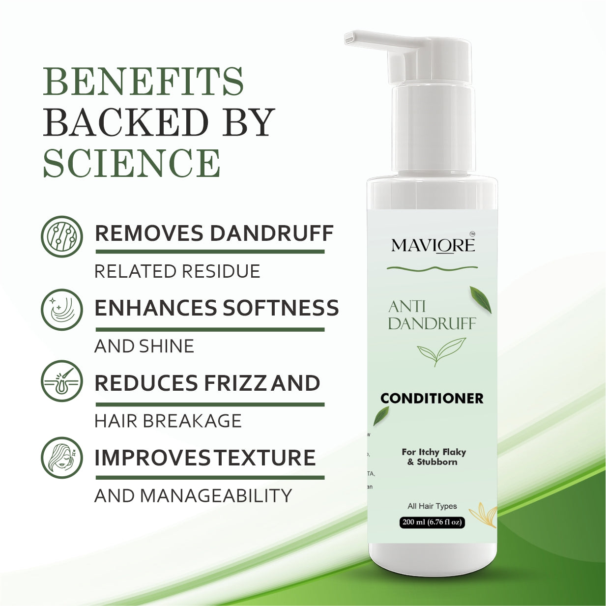MAVIORE Anti Dandruff Conditioner for Itchy Flaky & Stubborn Dandruff, All Hair Types, 200 ml